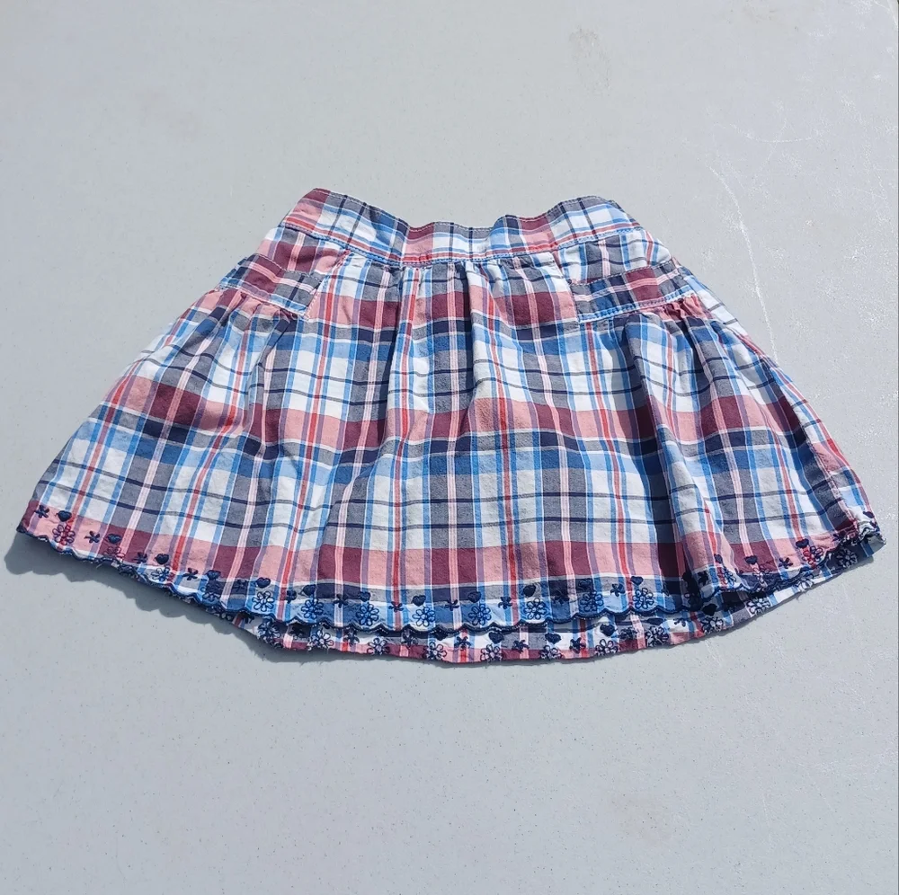 OshKosh B'Gosh Plaid Skort Red White Blue Skirt Girls 6x Pockets Embroidered